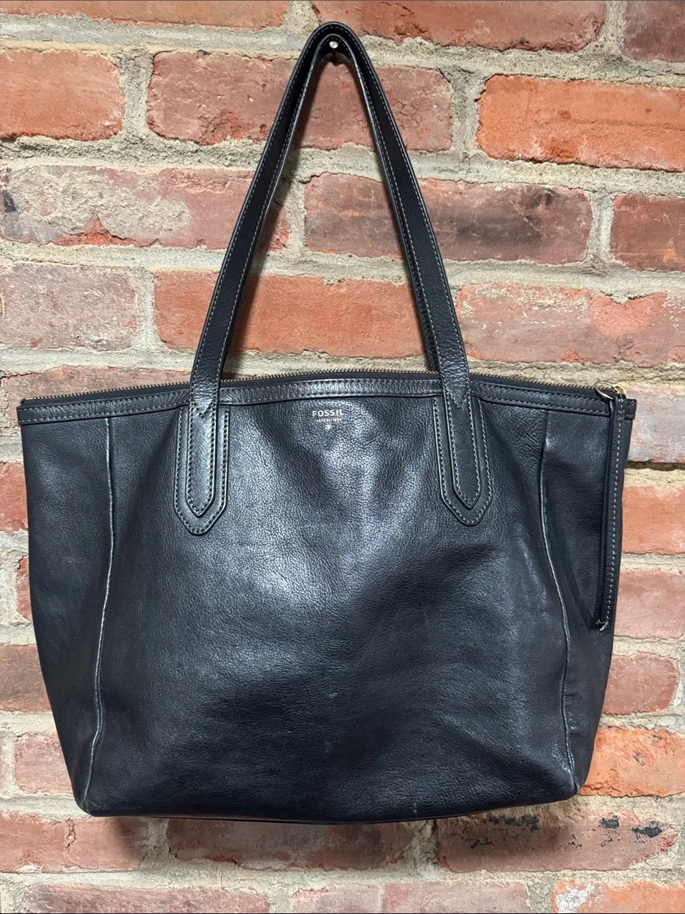 🖤 Fossil Sydney Black Leather Tote Zip Top Work Laptop Shoulder Bag